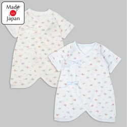 akachan honpo - 新生兒7分袖蝴蝶裝2件組-綁帶款飛機-淺藍色 (50~60cm)
