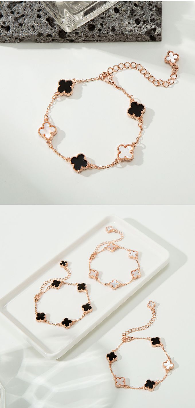 韓國 Soo&Soo - 雙面幸運草拋光手鏈-紫 (長度16cm)