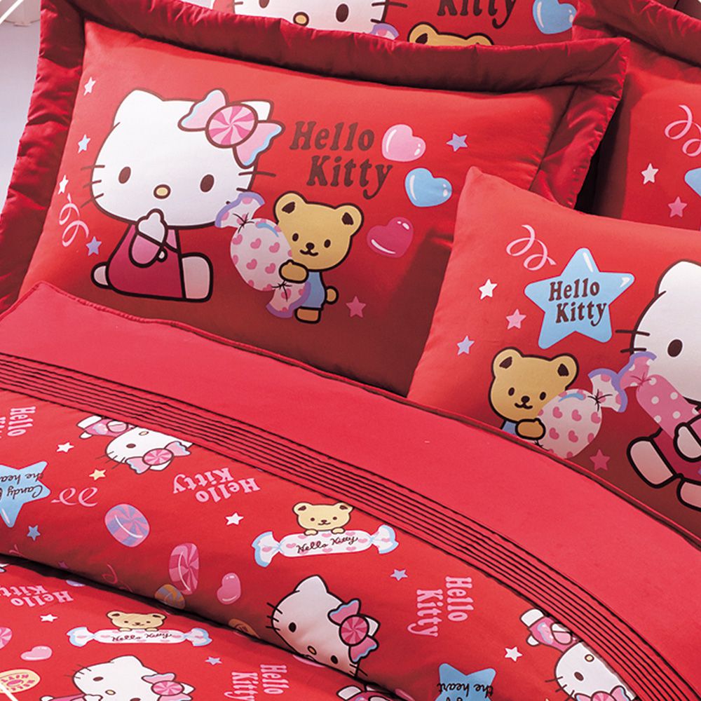 鴻宇 HongYew - Hello Kitty 雙人被單-甜蜜夥伴-紅色