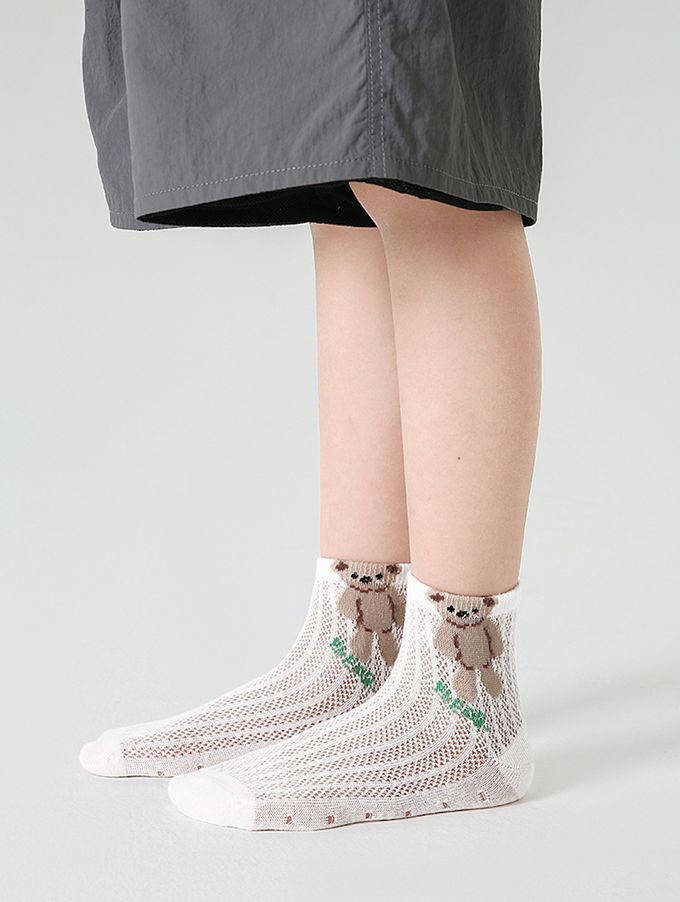 元氣小狗小熊網眼短筒棉襪