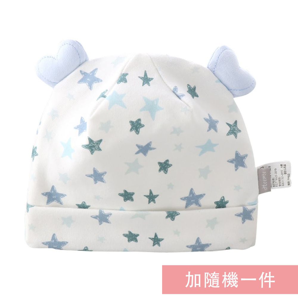 JoyNa - 2入-愛心耳朵新生兒胎帽 棉質童帽-五角星+隨機一入 (適戴頭圍約32-36cm)