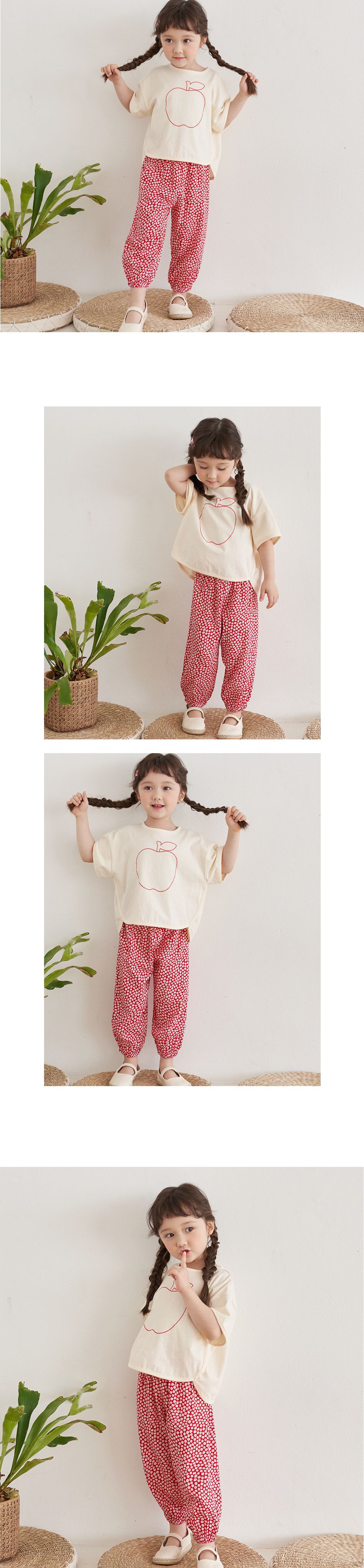 韓國 Bebezoo - 透氣純棉縮褲管防蚊褲-紅色小花