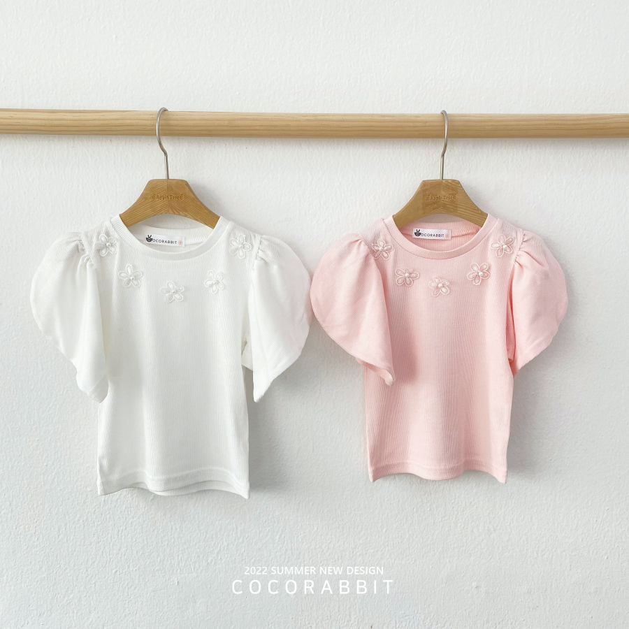 韓國 Coco rabbit - 公主袖花朵領上衣-淺粉紅