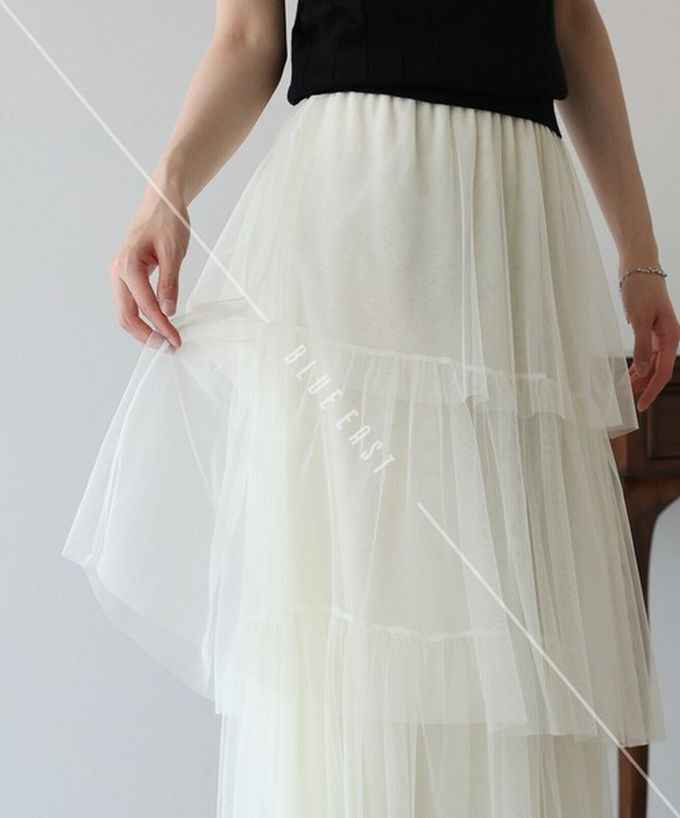 日本 BLUE EAST - 夢幻搖曳感層次薄紗長裙-白