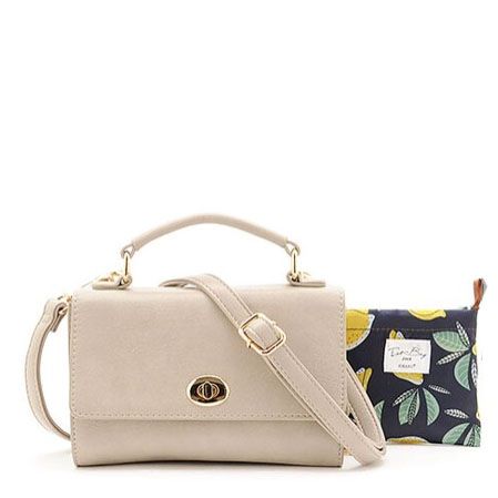 日本 FIRANO - 手提側背兩用小方包＋磁扣錢包＋檸檬折疊購物袋 三件組-GRAY