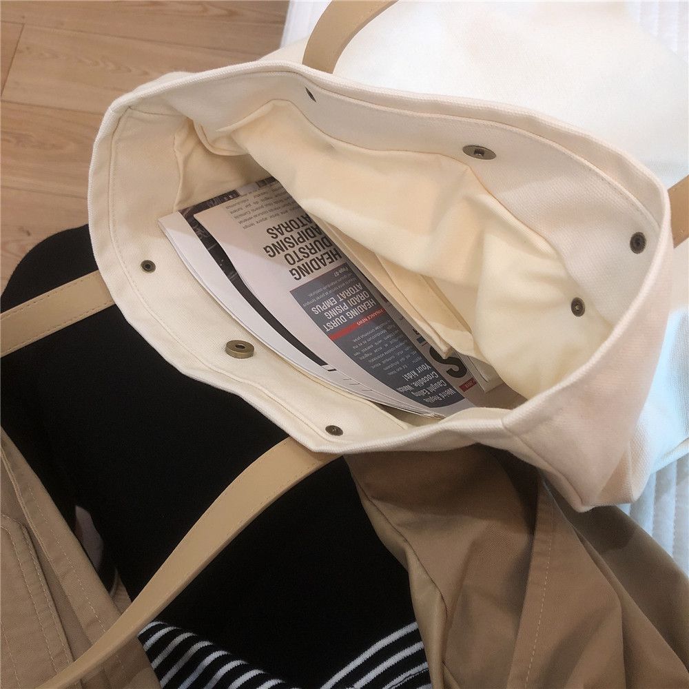 純色帆布單肩包/托特包-杏色 (33x35x7cm)