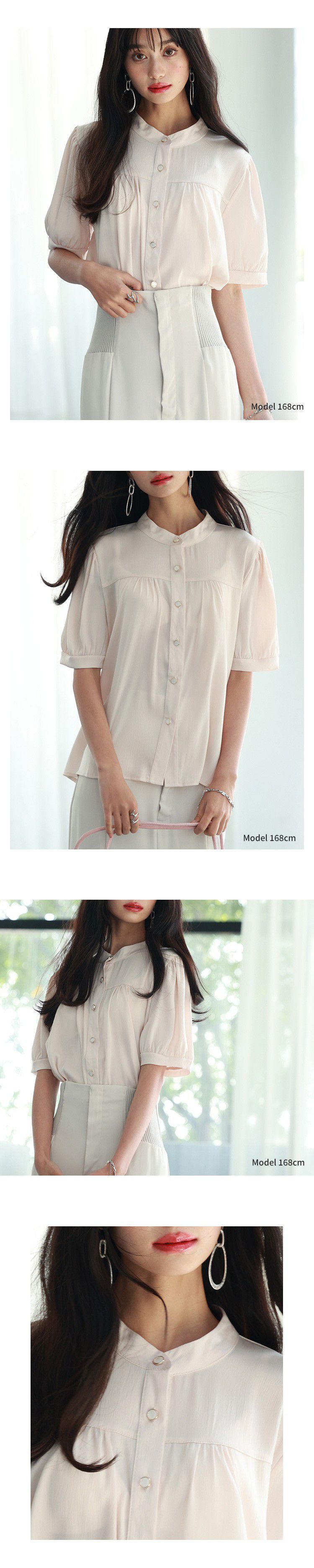 日本女裝代購 - 甜美細摺輕薄五分袖襯衫-米白