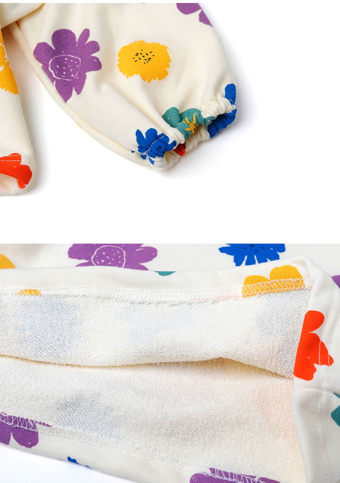 韓國 OZKIZ - 滿版燦爛彩花印長袖套裝-奶油