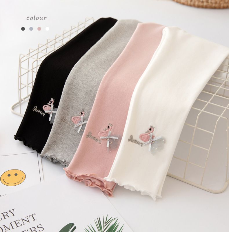 FANMOU - 內搭褲-蕾絲天鵝-灰色