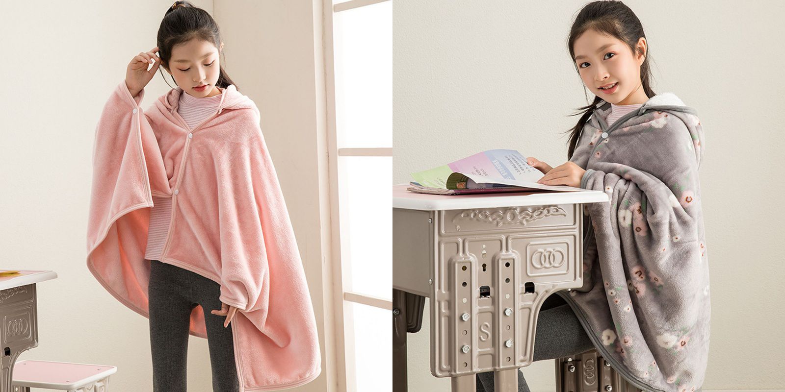 珊瑚絨質感披肩懶人毯｜披、蓋兩用，還能變化穿法親膚保暖❤