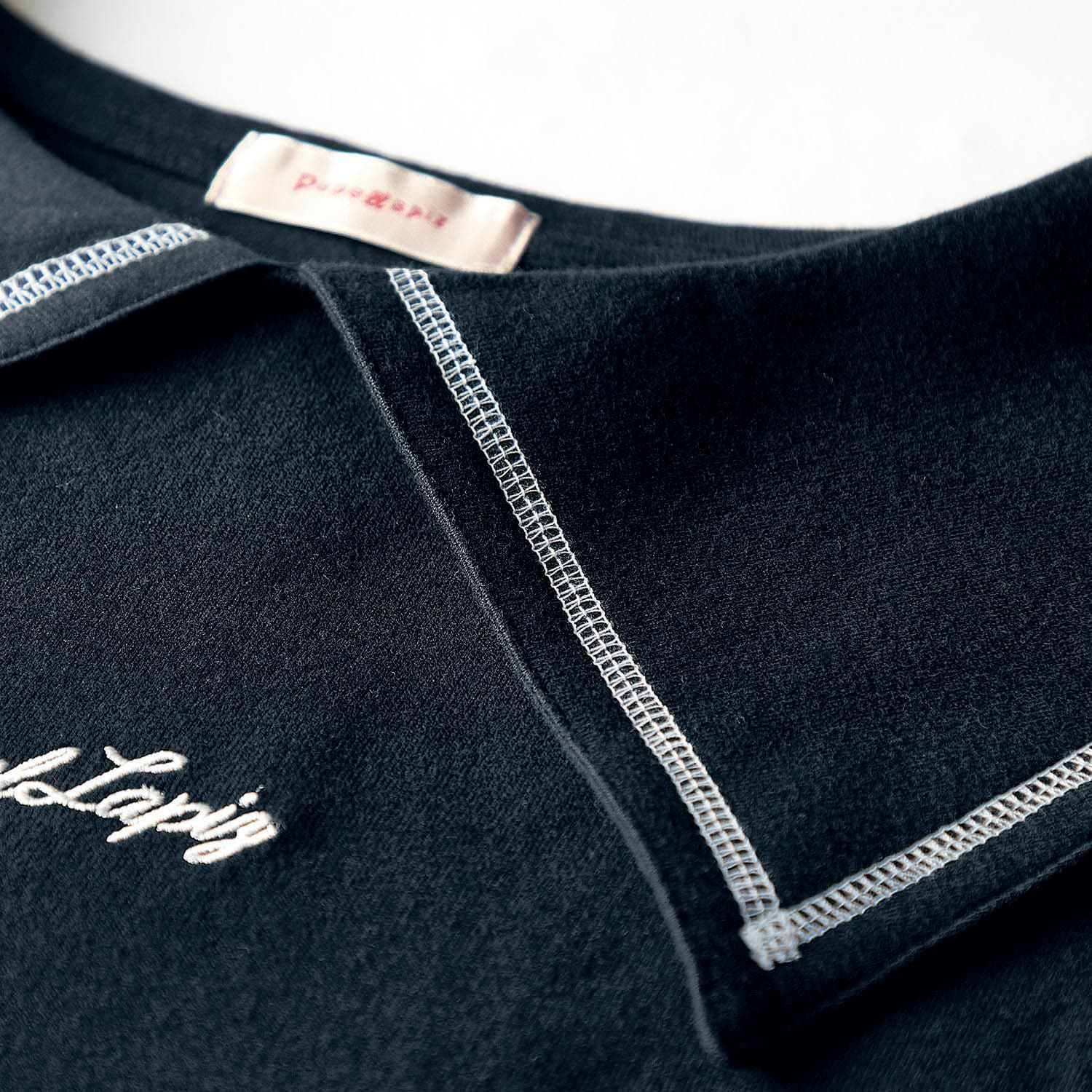 日本 Papel lapiz - 水手領潔淨感短袖上衣-黑