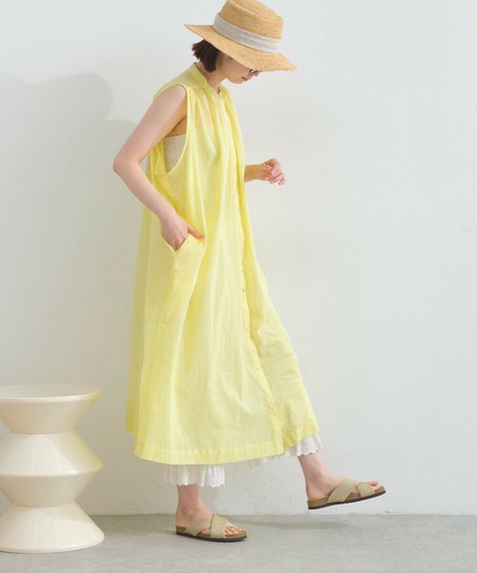 日本 Lupilien - 100%印度棉 清爽素色無袖洋裝-海軍藍