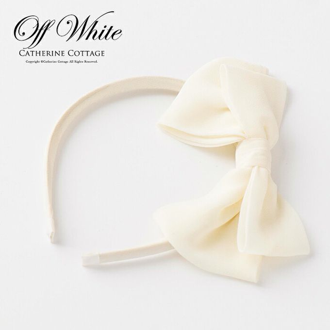 日本 Catherine Cottage - 優雅蝴蝶結雪紡緞帶髮箍-黑