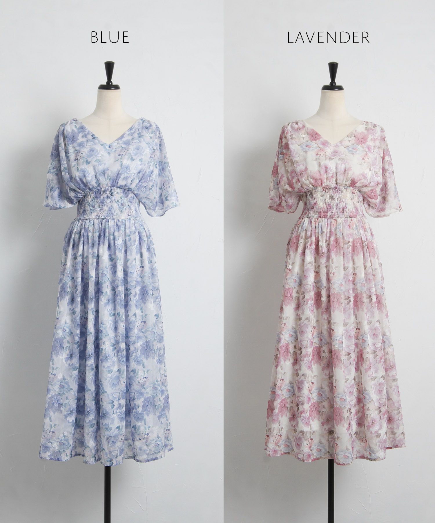 日本 tocco-closet - 後綁帶浪漫暈染碎花雪紡洋裝-水藍