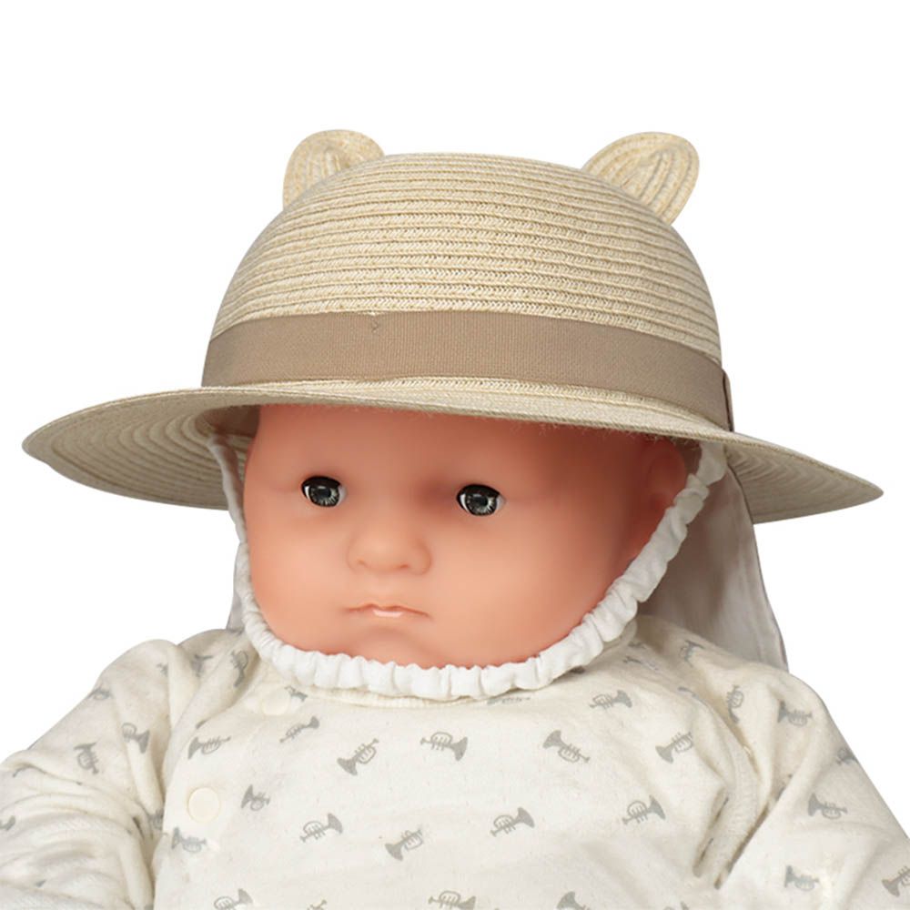 嬰幼兒小耳朵圓頂帽-可洗可折疊-淺卡其色