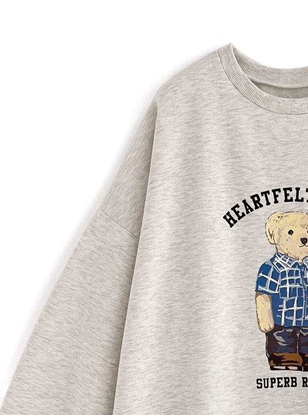 日本 GRL - 泰迪熊裏起毛長版休閒上衣-炭灰 (F)