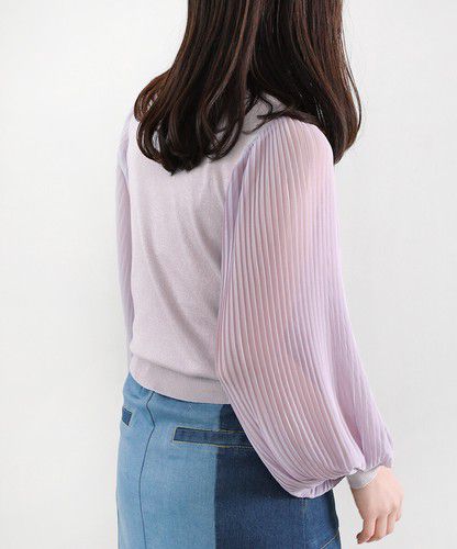 日本 Bou Jeloud - 異材質拼接百摺長袖上衣-萊姆黃