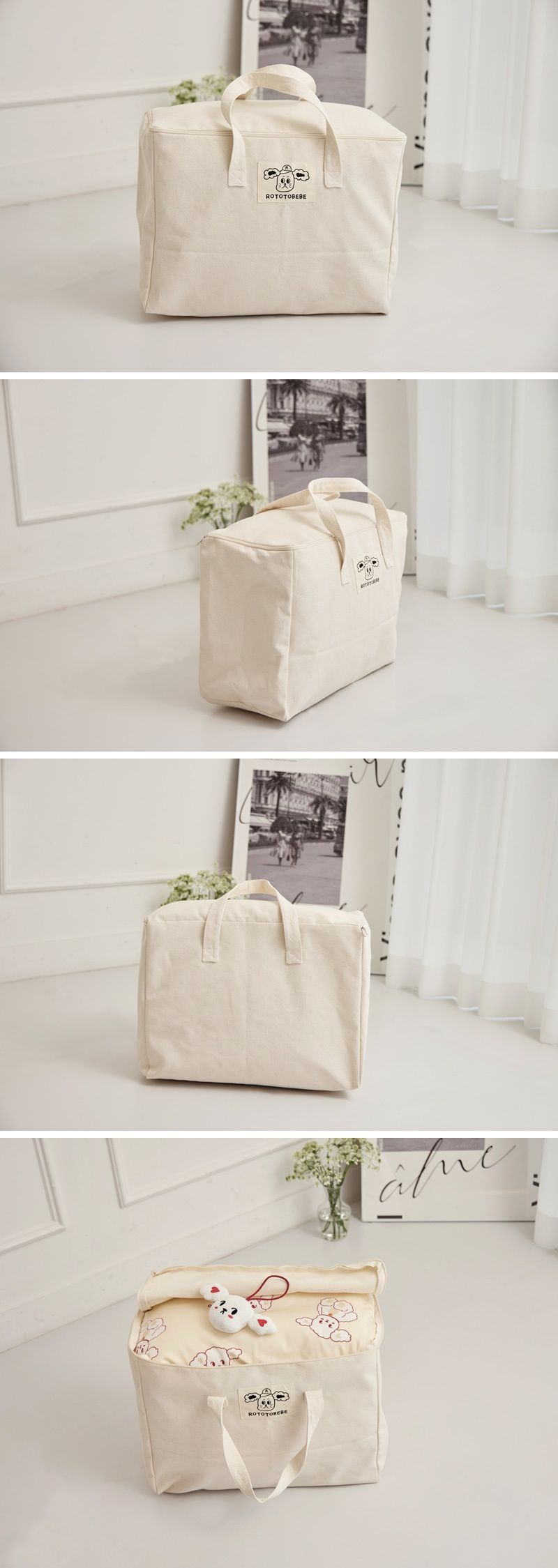 他們家有另外做帆布收納袋，100%棉質，手感是偏硬挺的帆布材質哦