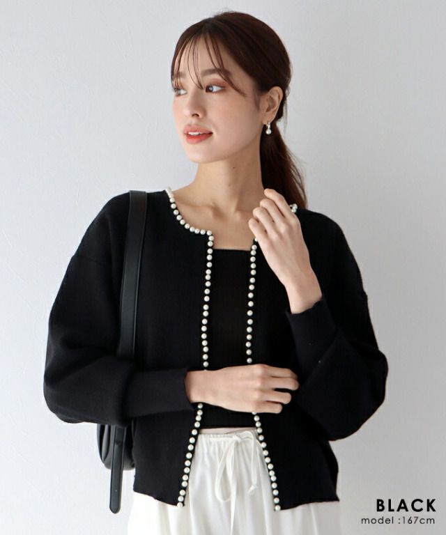 日本 BLUE EAST - 珍珠公主短版針織外套-米杏