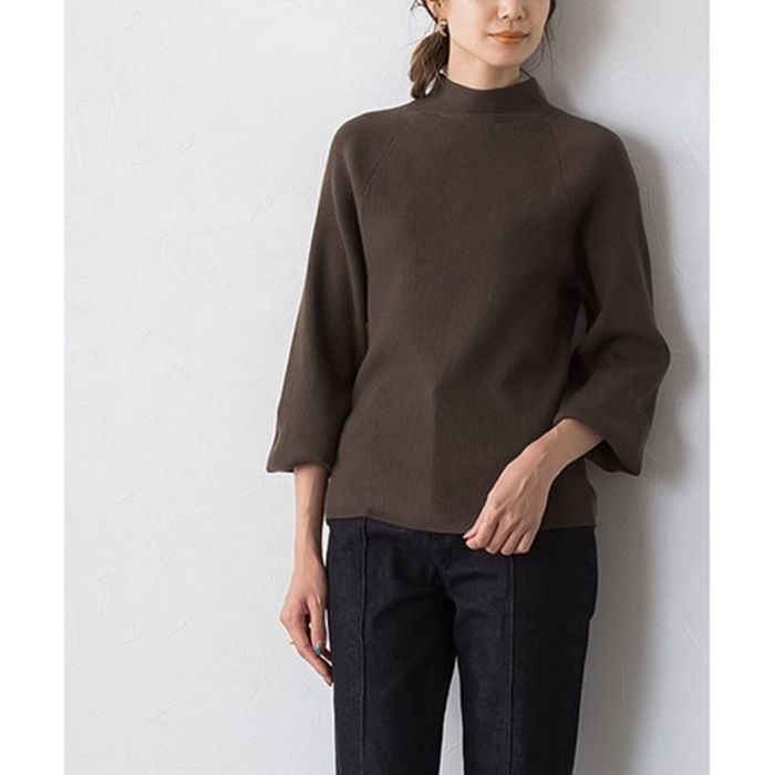 日本 BELLUNA - 優雅後扭結綁帶針織上衣-深可可