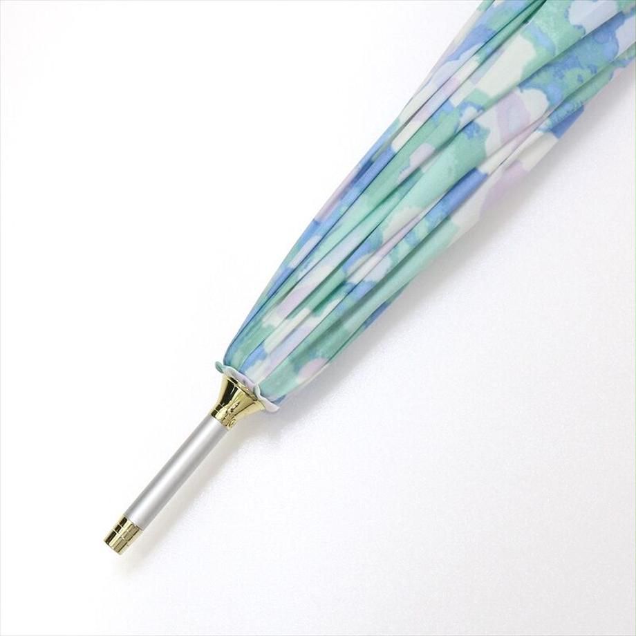 日本 nifty colors - 抗UV輕量 晴雨兩用J型手把直傘-春日綻放-藍綠 (直徑90cm/244g)