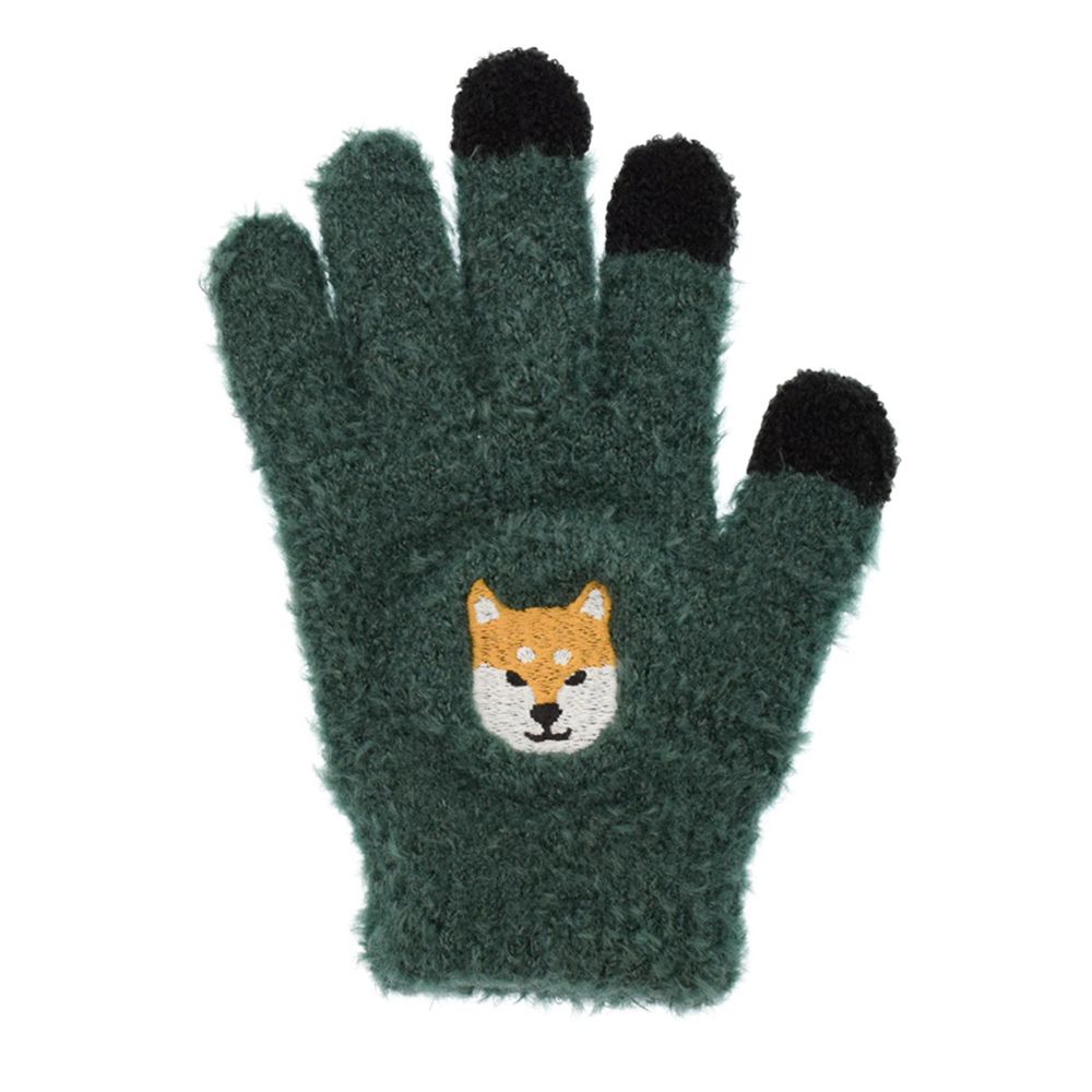 日本 TOMO - (兒童)可觸控可愛動物毛絨保暖手套-柴犬-深灰