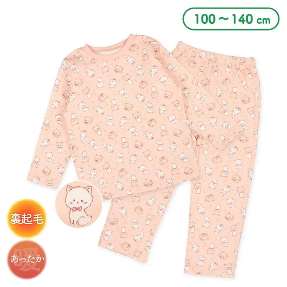 裏起毛保暖長袖家居服/睡衣-貓貓-珊瑚粉