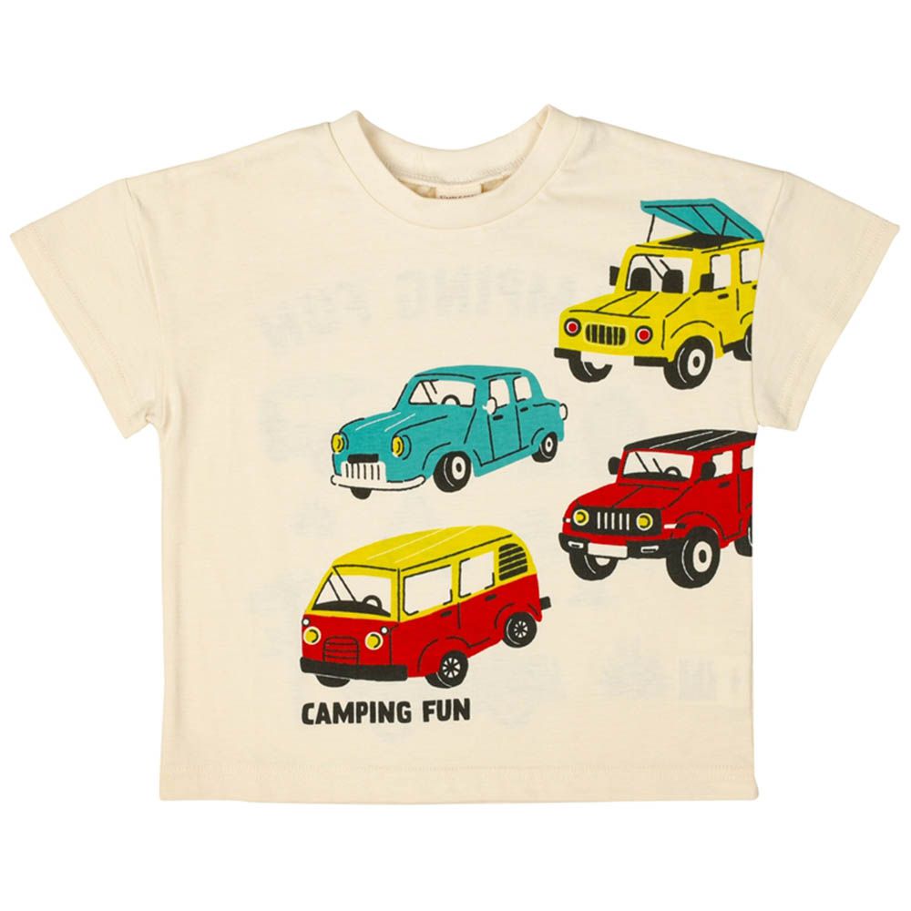 短袖T恤-車子-象牙白色