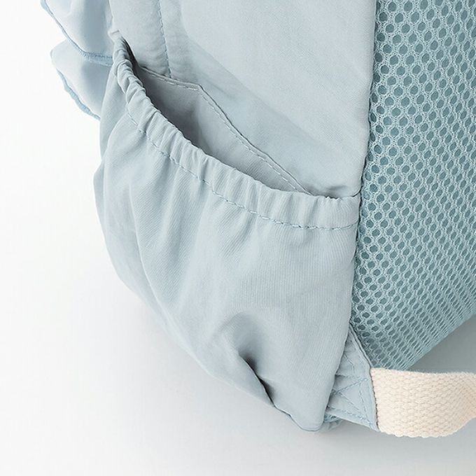 日本 petit main - 夢幻荷葉邊刺繡後背包／書包-靛藍-F (30x20x10cm)