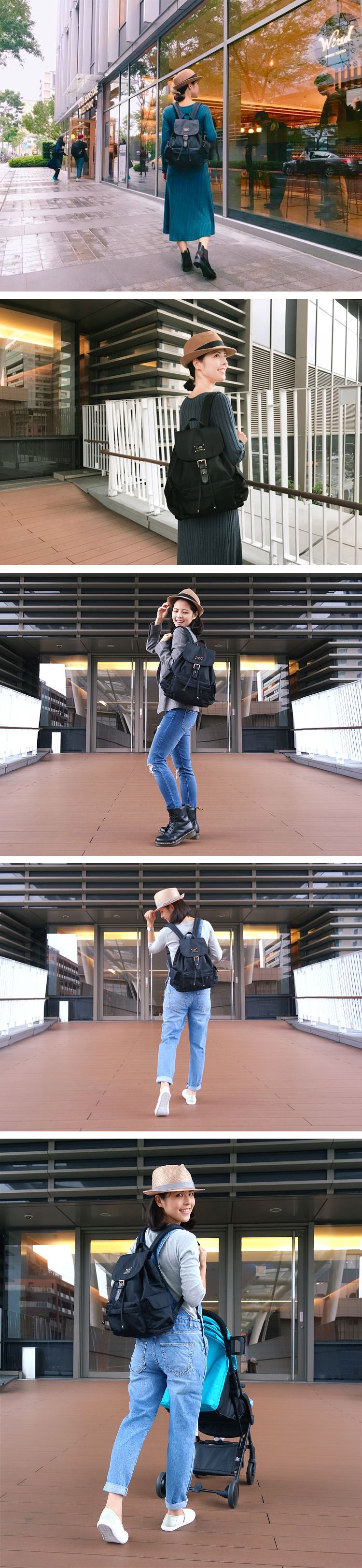 Zoila - 風格束口後背包-經典黑(中)-輕量美型媽媽包