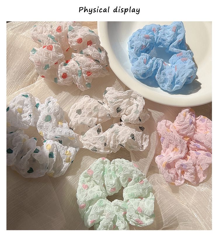 皺摺感小清新布藝大腸圈/髮圈-圓點-白色