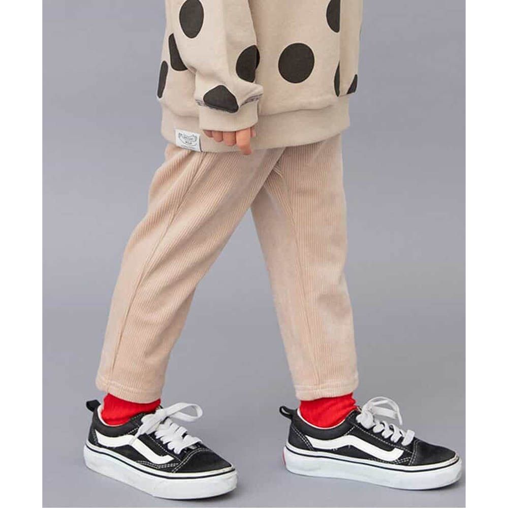 季節感舒適絨面直筒長褲-米白