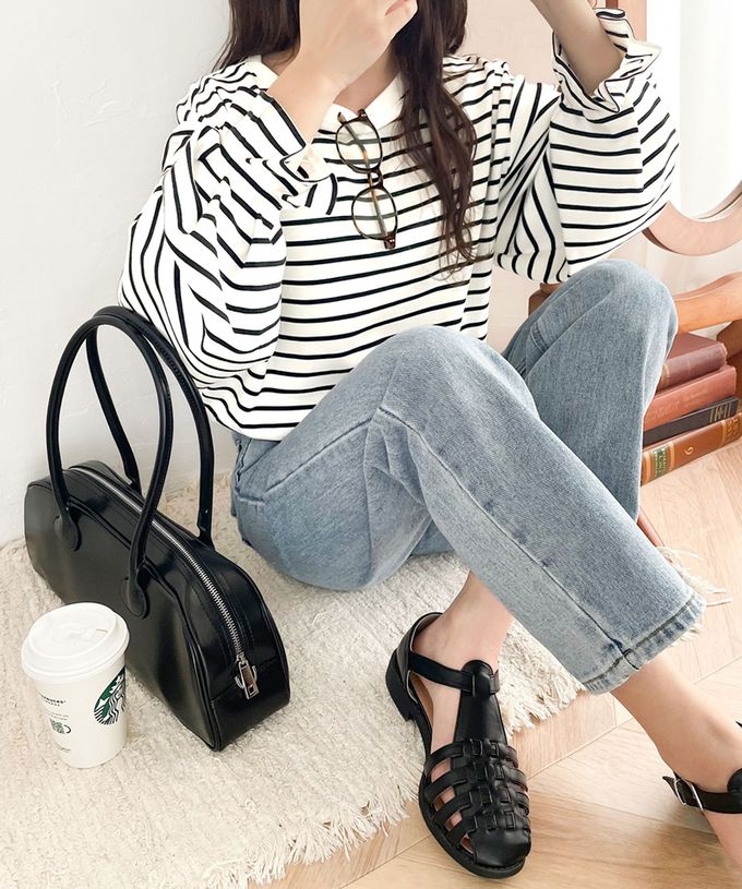 日本 Classical Elf - 100%棉 船領顯瘦糖果袖上衣-奶油白