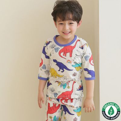 正韓 Puco - 超優質嬰幼兒/兒童七分袖100% 有機純棉家居服/睡衣-白堊紀