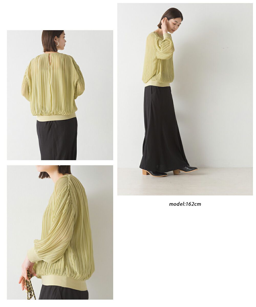 日本 OMNES - 微透感百摺薄長袖上衣-黑