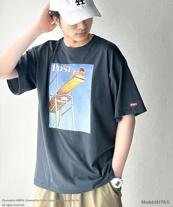 日本 Classical Elf - 設計師聯名 復古印花寬版T恤-跳水男孩-白