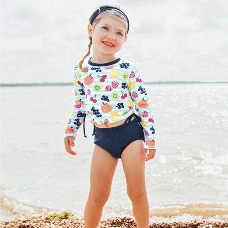 美國 RuffleButts - 小女童UPF 50+防曬兩件式長袖泳裝-水果嘉年華