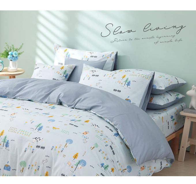 鴻宇 HongYew - 雙人加大床包枕套組 美國棉授權品牌-小農場-藍