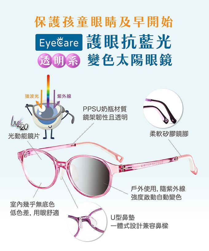 FarNear - EyeCare 護眼抗藍光變色眼鏡-大童(7-13歲)-透明藍