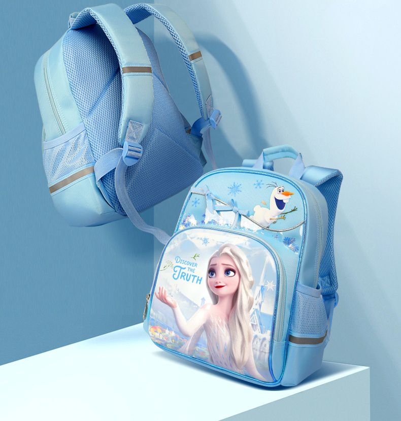 卡通大容量減壓書包-卡通人物艾莎+大雪寶-紫色 (建議80-120cm)-21x14.5x35cm