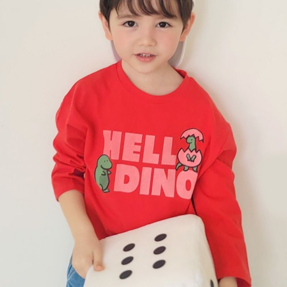 Peanuts House 純棉長袖上衣-哈囉恐龍-紅