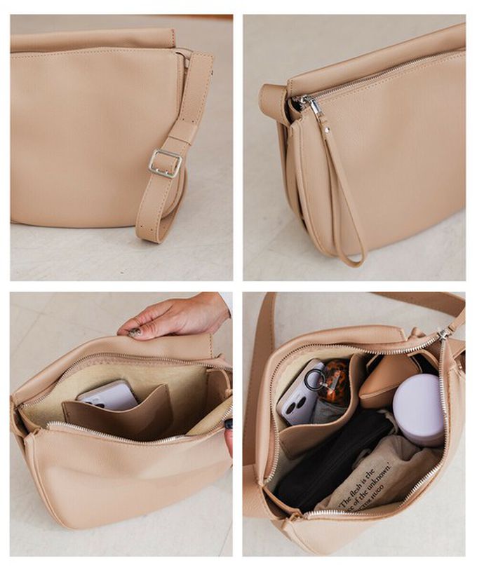 日本 Bab - 柔軟時尚皮質優雅側背包-卡其杏