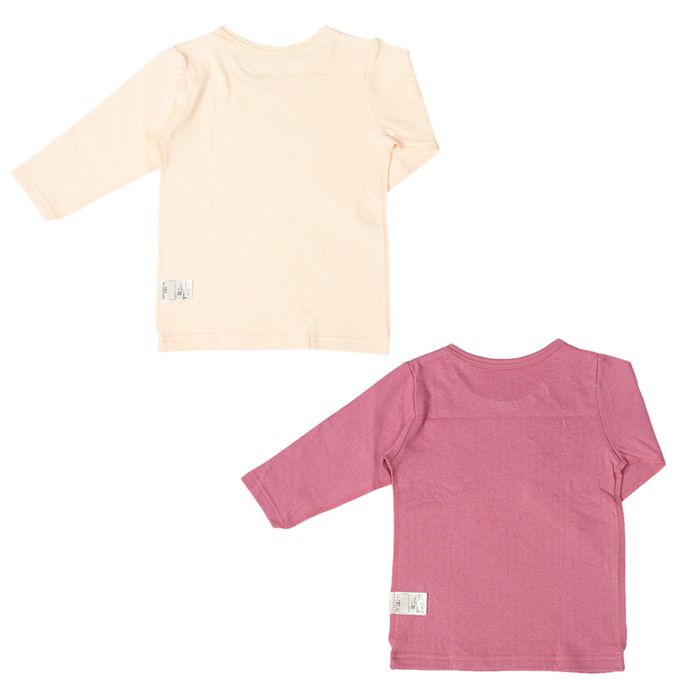 akachan honpo - 長袖圓領上衣2件組-蓬鬆棉 小熊&杯子蛋糕-粉紅色