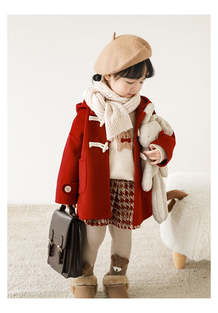 TONGMO - 加厚復古牛角釦連帽外套-駝色