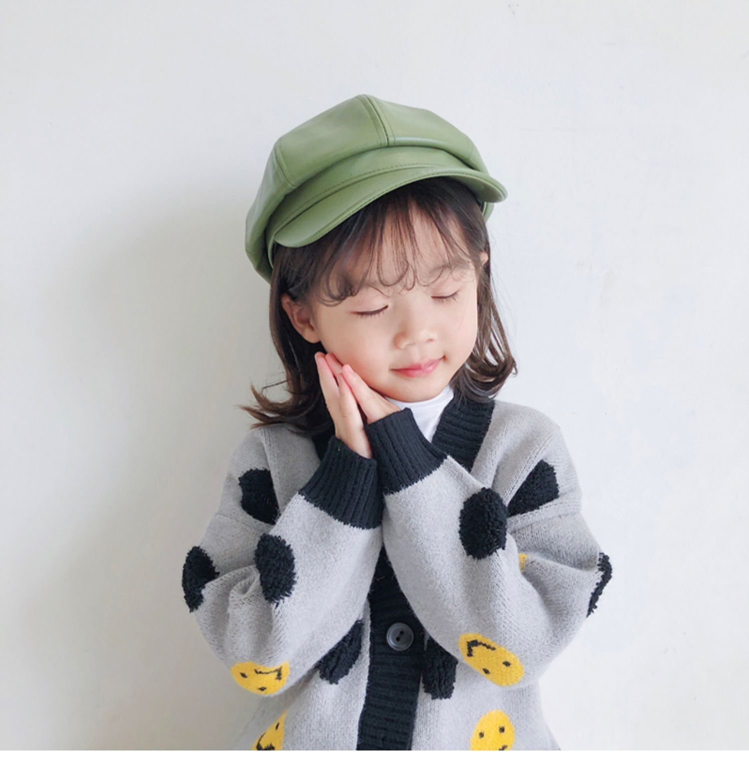 皮革貝雷帽-黃色 (49-51CM(建議2-5歲))