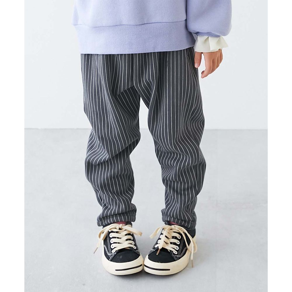 RICH WARM 刷毛保暖哈倫寬鬆長褲-直條紋-炭黑