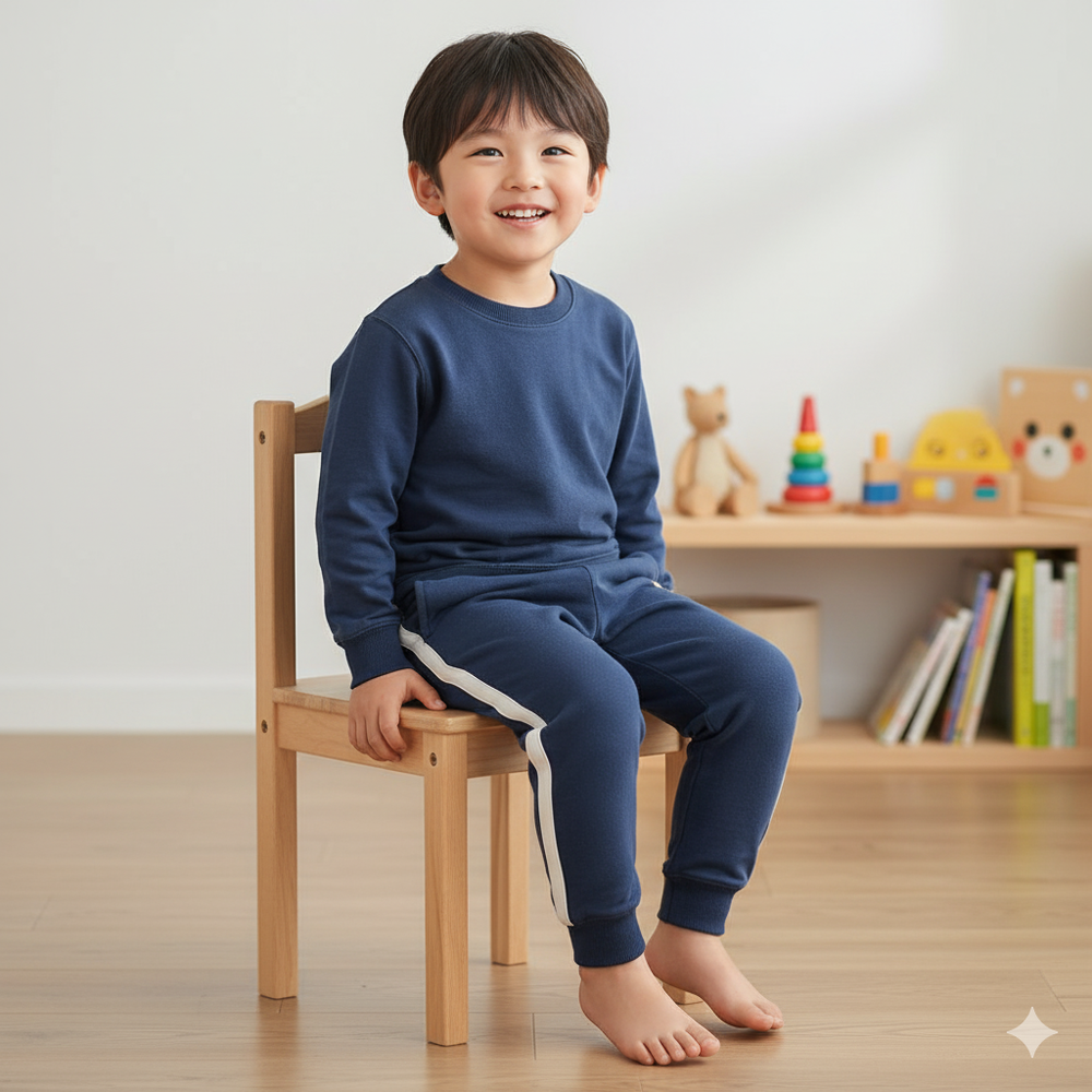 側邊拼接褲-深藍色