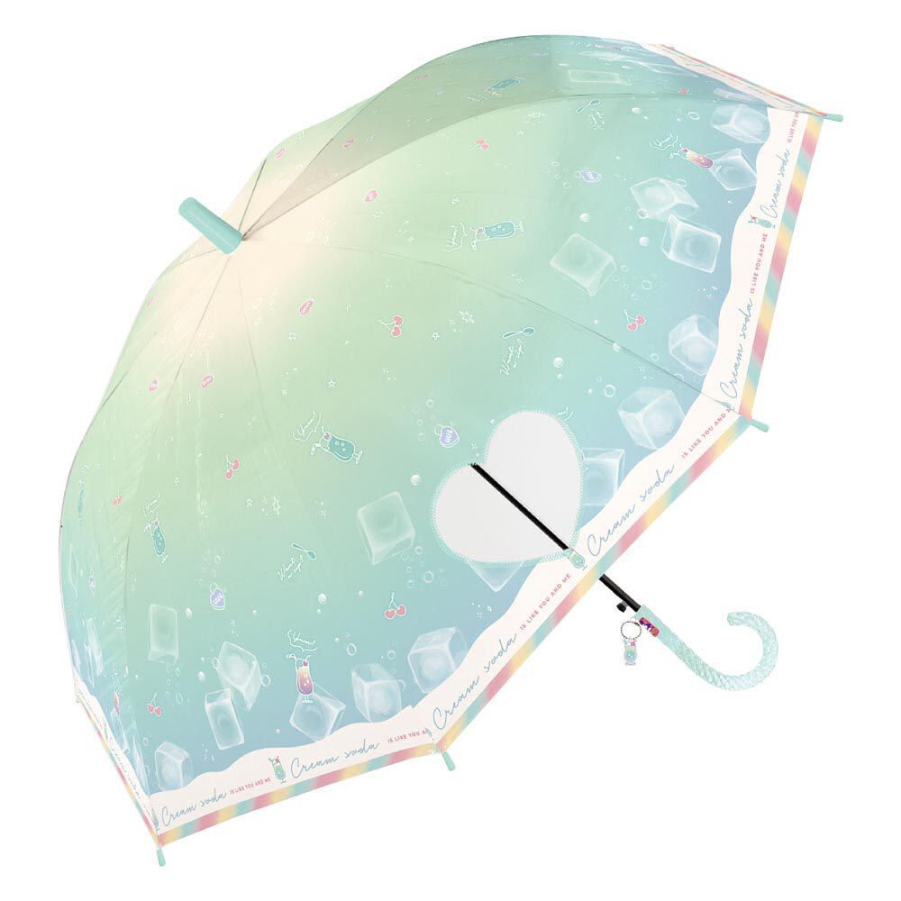 日本中谷 - 透明窗設計兒童雨傘/直傘-冰淇淋蘇打-薄荷綠 (55cm(身高130cm以上))