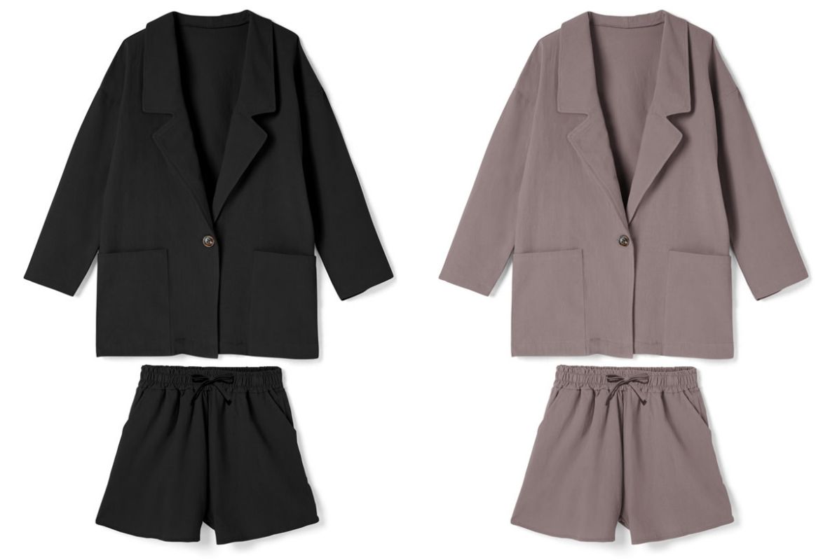 日本 GRL - 俐落率性西裝外套x短褲套裝-氣質米