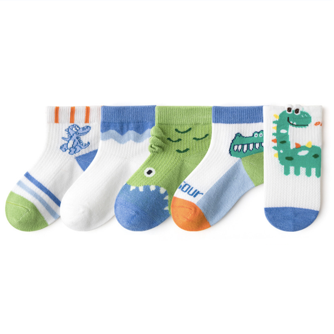 love, charlotte - 卡通恐龍網眼短筒棉襪-5 雙一組